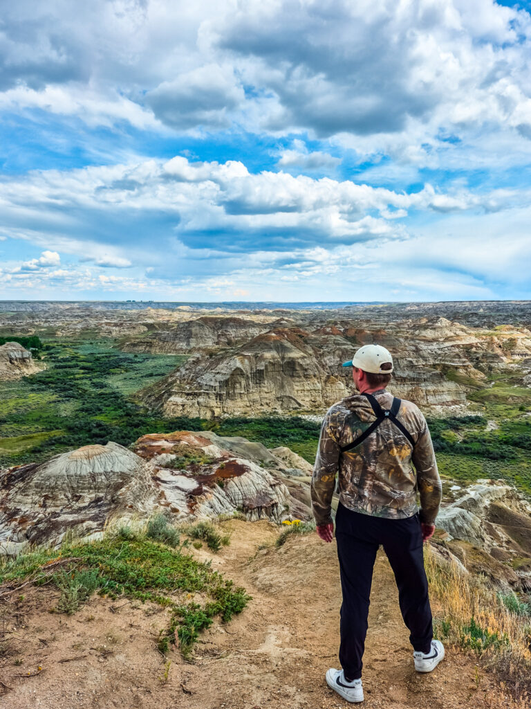 Justin overlooking the badlands near Dinosaur Provincial Park's main entrance.