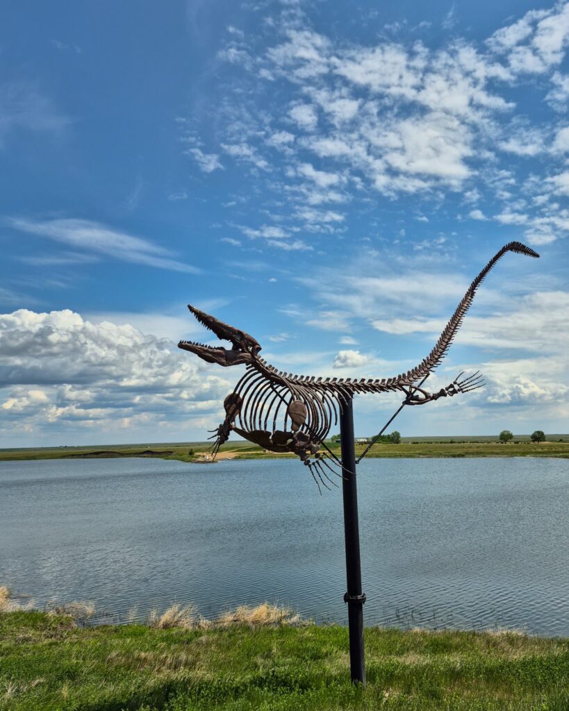 The Carolside Mosasaur. There is a mounted mosasaur skeleton overlooking the Carolside Reservoir.