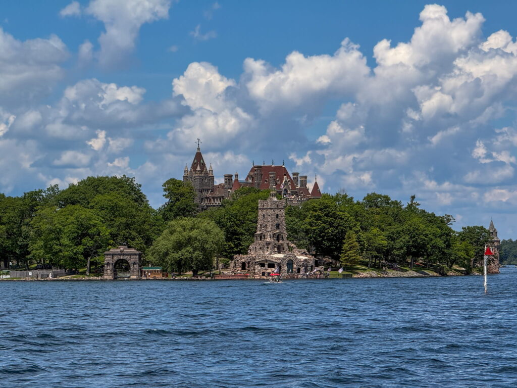 Boldt Castle from the water. Entry Arch and Alster Tower are in the foreground.