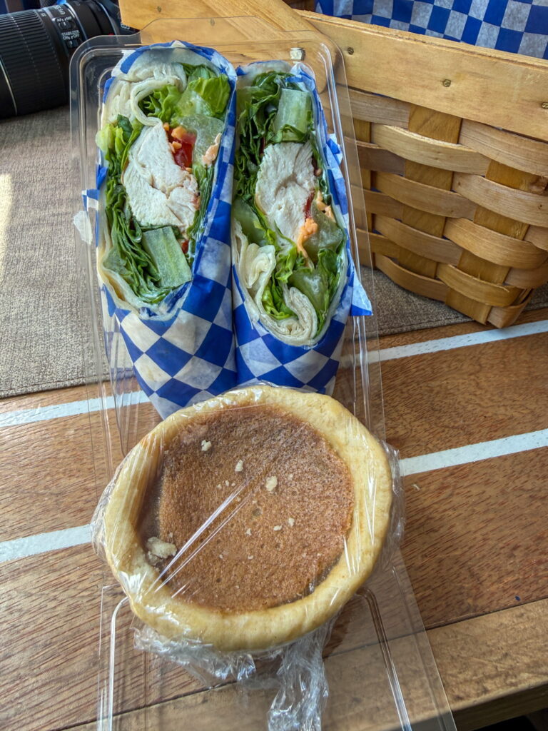The 1000 Islands Wrap included in our cruise along with a butter tart.