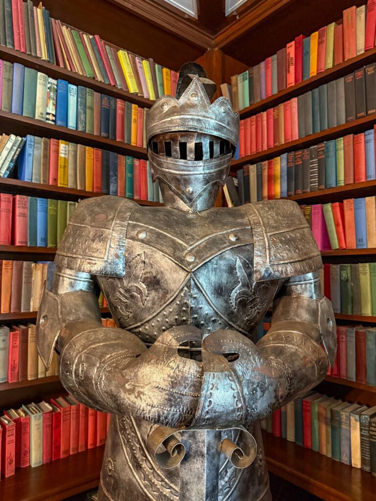A suit of armour in the library of Singer Castle